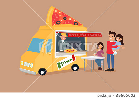 Vector - Illustrated food truck collection. colorful flat design for street food and cafe truck. 005 39605602