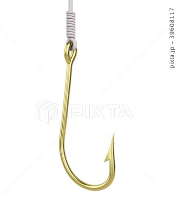 Gold fishhook isolated on white background Gold fishhook isolated on white background 39608117
