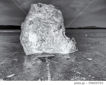 Icebergs and ice floes reflected evening light 39609705