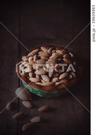Shelled Almonds, Dark Image. Rustic style. Toned I 39609965
