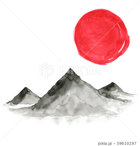 Mountains in Japanese style. Watercolor hand Mountains in Japanese style. Watercolor hand 39610297