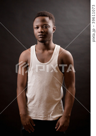 portrait of thinking black male in sporty clothers portrait of thinking black male in sporty clothers 39611073