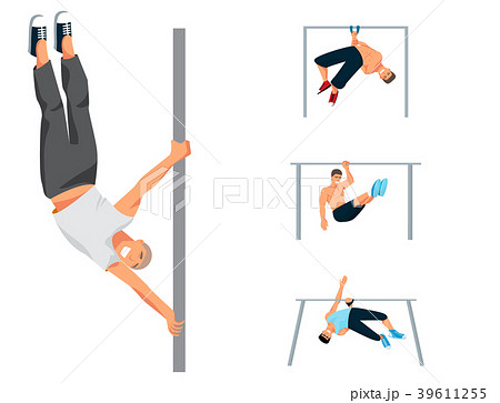 Horizontal bar chin-up strong athlete man gym Horizontal bar chin-up strong athlete man gym 39611255