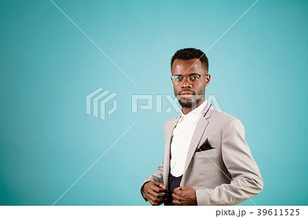 close up shot of Afro male with beard and mustache 39611525