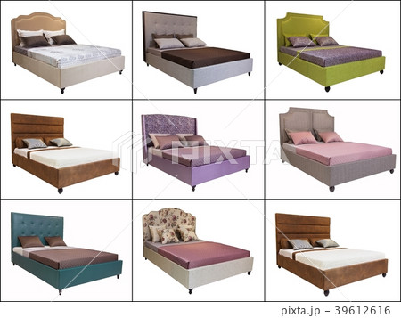 Set of images of various beds, on a whit Set of images of various beds, on a whit 39612616