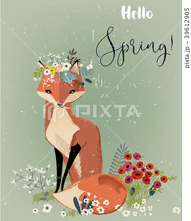 cute fox with floral wreath cute fox with floral wreath 39612905