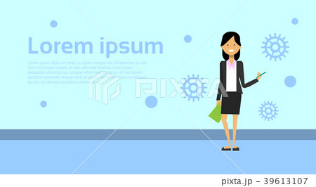 Cute Business Woman Point Finger Up Holding Cute Business Woman Point Finger Up Holding 39613107