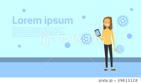 Business Woman Hold Smart Phone Over Background Business Woman Hold Smart Phone Over Background 39613128