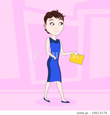 Cartoon Business Woman In Elegant Dress Walking 39613576