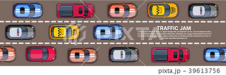 Highway Traffic Jam Top Above View With Road Full Highway Traffic Jam Top Above View With Road Full 39613756