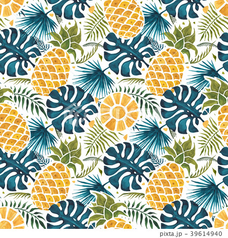 Pineapple background. Watercolor Seamless pattern. 39614940