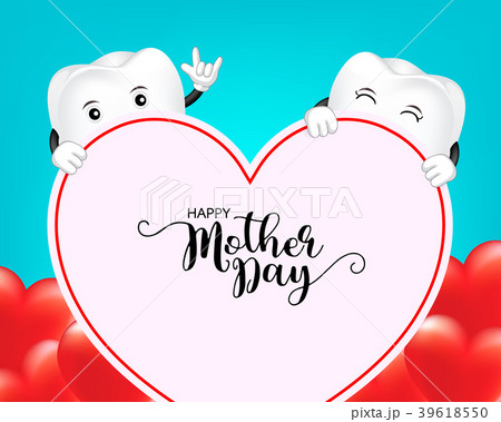Cute cartoon tooth character with heart shape.  39618550