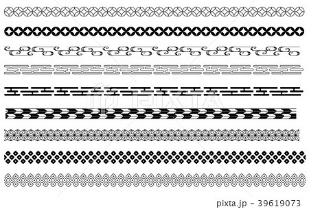 和柄の飾り線 白黒のイラスト素材