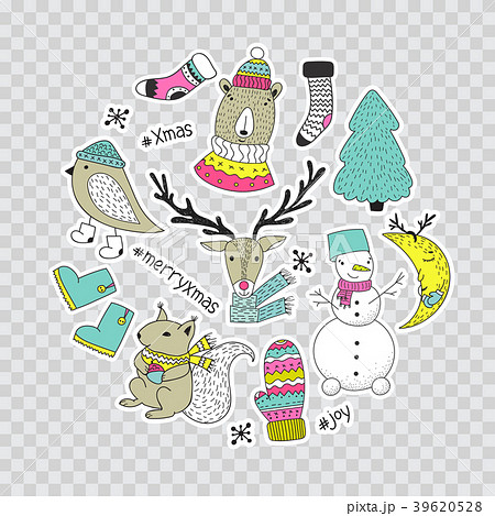 Hand draw collection or winter stickers, pins Hand draw collection or winter stickers, pins 39620528