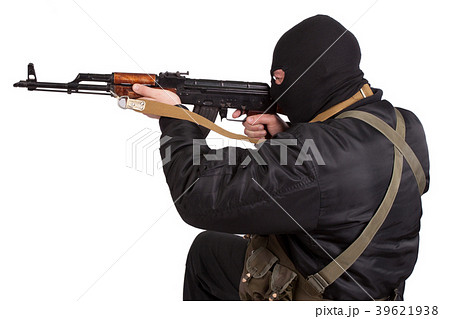 terrorist in black uniform and mask with kalashnikov isolated terrorist in black uniform and mask with kalashnikov isolated 39621938