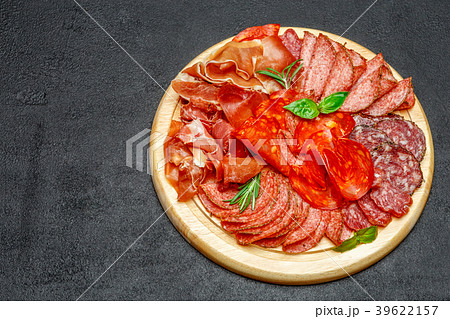 Cold meat plate with salami and chorizo sausage on 39622157
