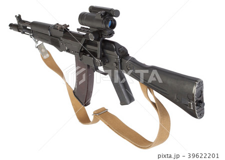 kalashnikov rifle with optic sight on white 39622201