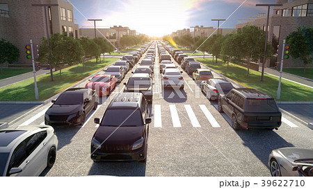 Traffic jam, sunset time. 3d illustration. 39622710