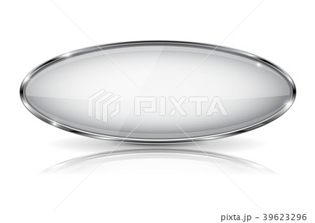 White glass 3d button with metal frame. Oval shape 39623296