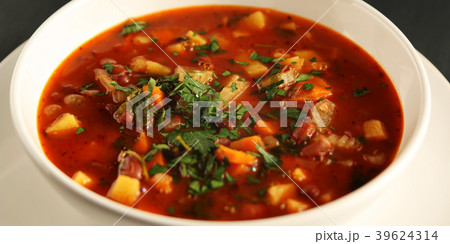 Tomato soup with red beans, potato and carrot. Tomato soup with red beans, potato and carrot. 39624314