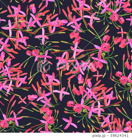 Tropical red pink  flowers seamless patter 39624341