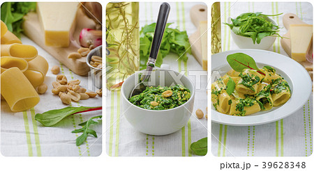 Rigatoni with garlic and herbs pesto - collage 39628348