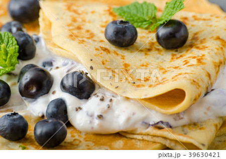 Healthy chia pancakes with blueberries 39630421