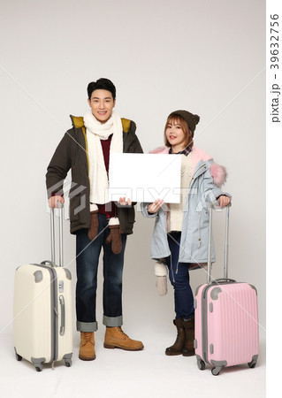 Happy young traveler couple concept photo. set out on a trip to honeymoon, camping and summer vacation concept isolated on white background. 351 Happy young traveler couple concept photo. set out on a trip to honeymoon, camping and summer vacation concept isolated on white background. 351 39632756