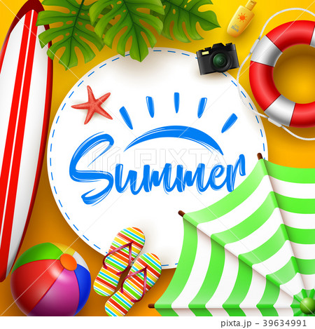 Summer time banner design with white circle for te 39634991