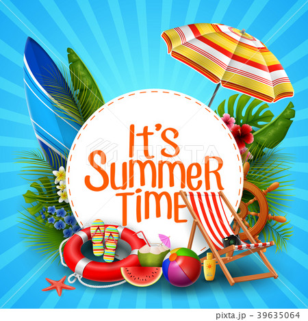 It's summer time banner design with white circle f 39635064
