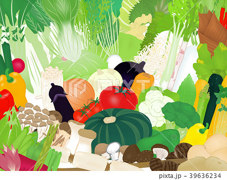 たくさんの野菜 イラスト カラフル 背景のイラスト素材