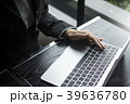 Gray laptop on table top-down view  home office 39636780
