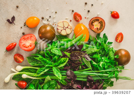 Fresh spinach,green onion, basil, herbs, dill and 39639207