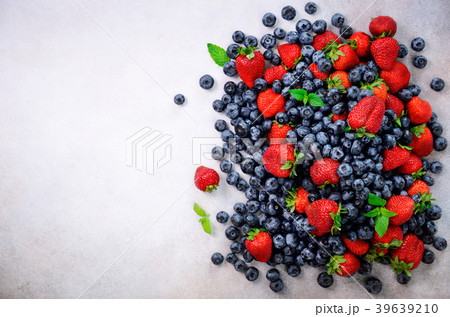 Assortment of strawberry, blueberry, currant, mint Assortment of strawberry, blueberry, currant, mint 39639210