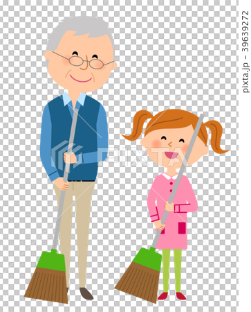 Senior man and girl cleaning Senior man and girl cleaning 39639272