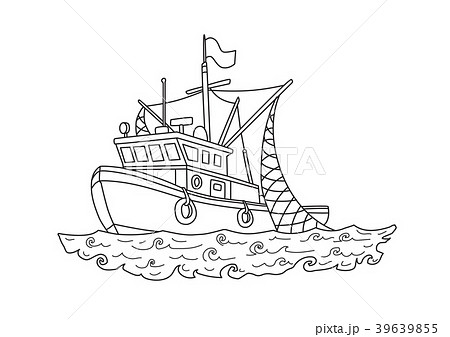 Fishing boat in the sea. Contour vector 39639855