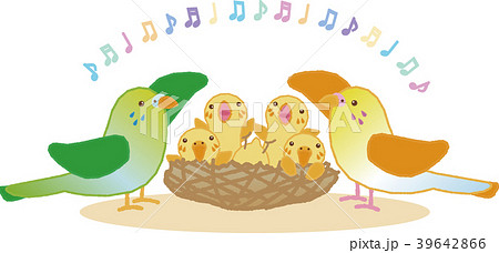 セキセイインコの家族1のイラスト素材 セキセイインコの家族1のイラスト素材
