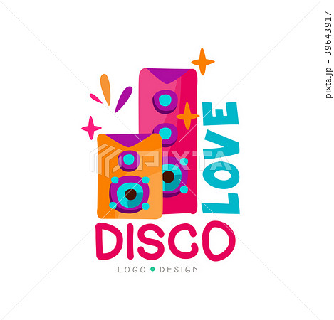 Bright logo with subwoofers. Love disco music Bright logo with subwoofers. Love disco music 39643917