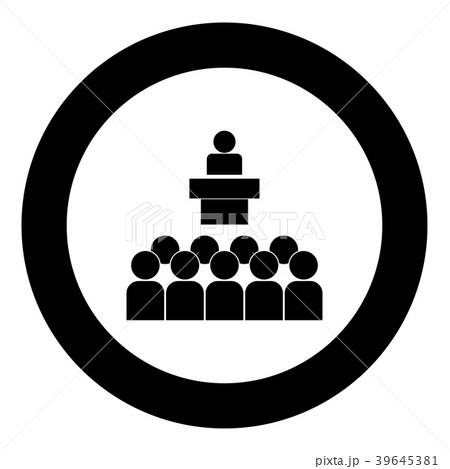 Speaker before the audience black icon in circle Speaker before the audience black icon in circle 39645381