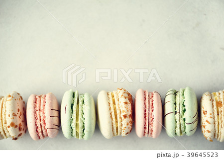 Colorful french macaroons flat lay. Pastel colors 39645523