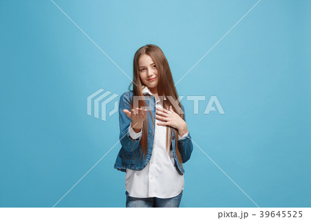 The happy teen girl with phone standing and The happy teen girl with phone standing and 39645525