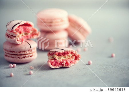 Pink french macaroons. Pastel colors macarons with 39645653