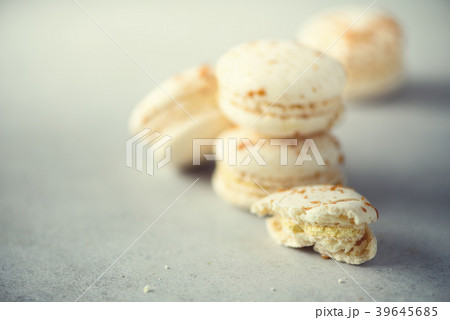 Vanilla caramel macarons, copy space. Holidays and 39645685