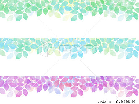 水彩タッチの木の葉フレーム バリエーション 若葉 青葉 新緑 39646944