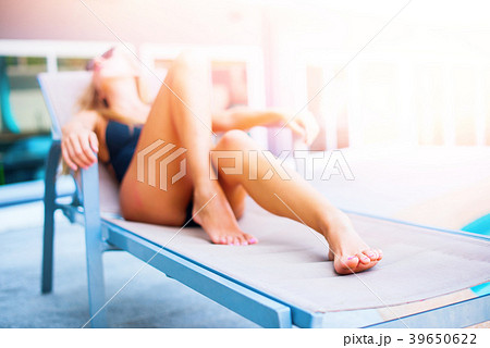 Beautiful Female Long Legs Suntan Skin Vacation 39650622