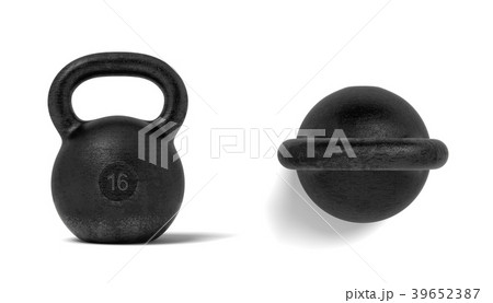 3d rendering of two black metal 16 kg kettlebells 39652387