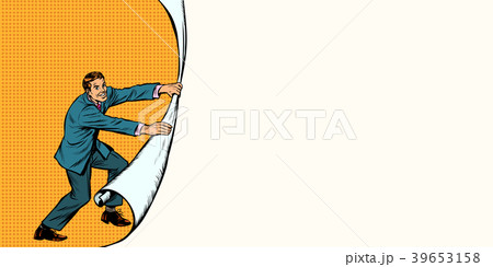 Businessman opens a curtain background 39653158