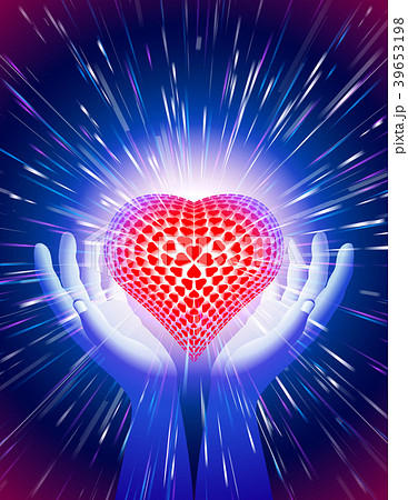 Heart in open hands with glowing beams; Symbol of amour illuminate around the power of love; Background for a greeting card on the Valentine's Day holiday, wedding, and the concept of romantic feeling Heart in open hands with glowing beams; Symbol of amour illuminate around the power of love; Background for a greeting card on the Valentine's Day holiday, wedding, and the concept of romantic feeling 39653198