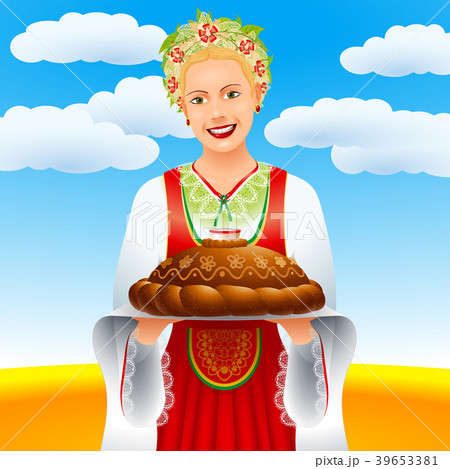 The girl with a loaf on a wheaten field The girl with a loaf on a wheaten field 39653381