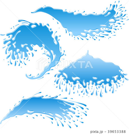 Water banner set from liquid jets and splashing Water banner set from liquid jets and splashing 39653388
